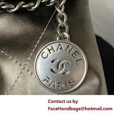 Chanel Shiny Calfskin  &  Silver-Tone Metal CHANEL 22 Mini Handbag AS3980 Silver Gray